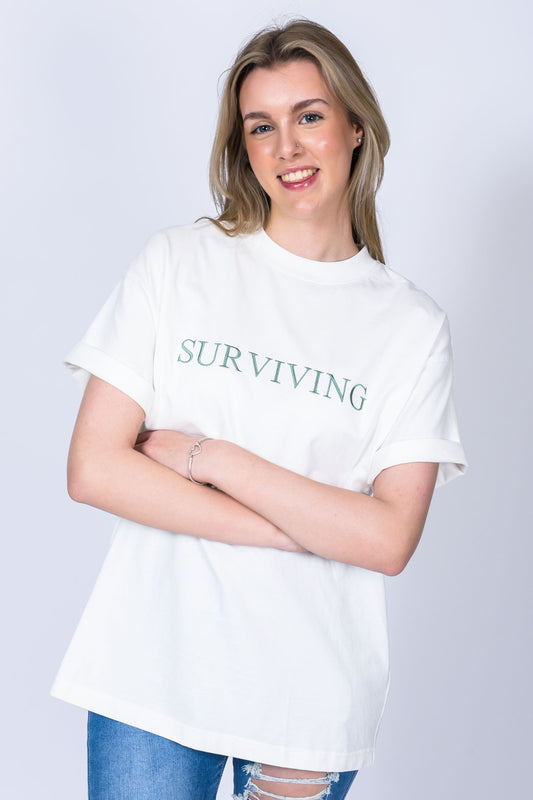 SALE - Sage green Surviving off white t-shirt
