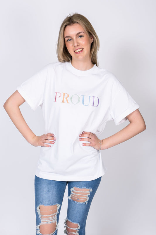60% OFF SALE Pastel 'PROUD' white t-shirt